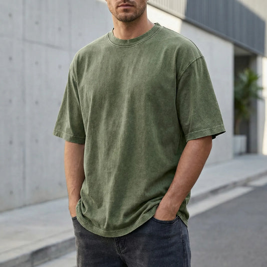 T-Shirt Herre | Oversized Bomuld T-Shirt Med Washed Look